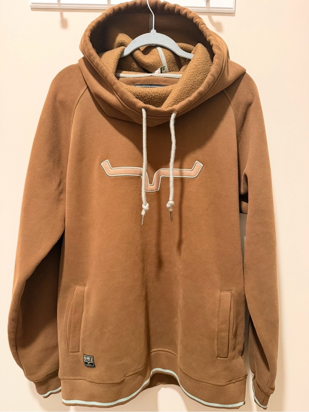 Kimes Ranch Men's 2XL Brown Pullover Hoodie Fleece Logo Pockets Cotton Blend